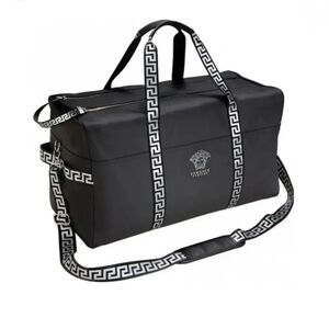 Versace Black Duffel with Greek Key Strap Detail